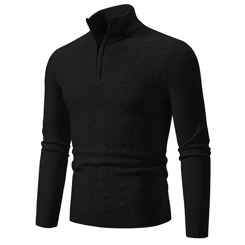 Men's Knit Collar Pullover Sweater Beige Plus Size - Image 11