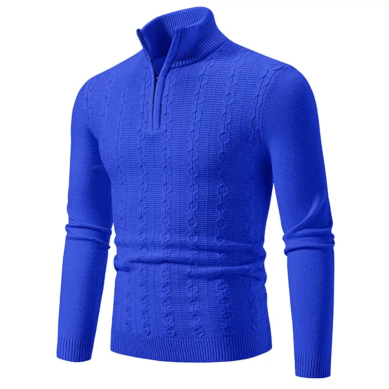 Men's Knit Collar Pullover Sweater Beige Plus Size - Image 13