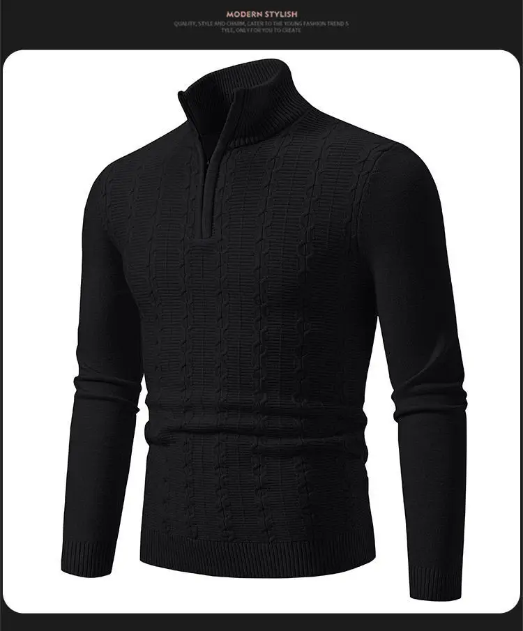 Men's Knit Collar Pullover Sweater Beige Plus Size — feature 14