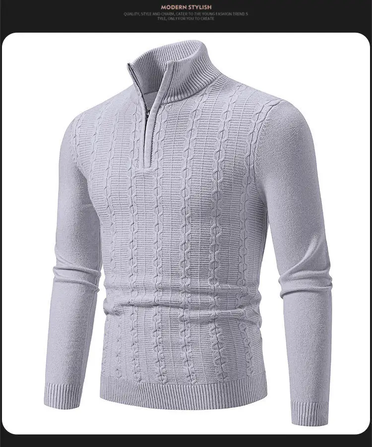 Men's Knit Collar Pullover Sweater Beige Plus Size — feature 15