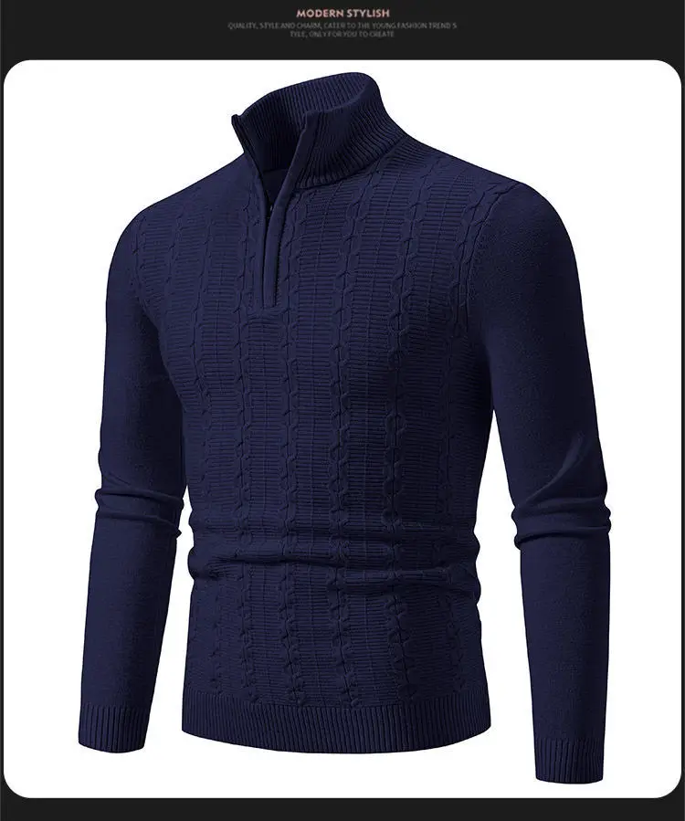 Men's Knit Collar Pullover Sweater Beige Plus Size — feature 16