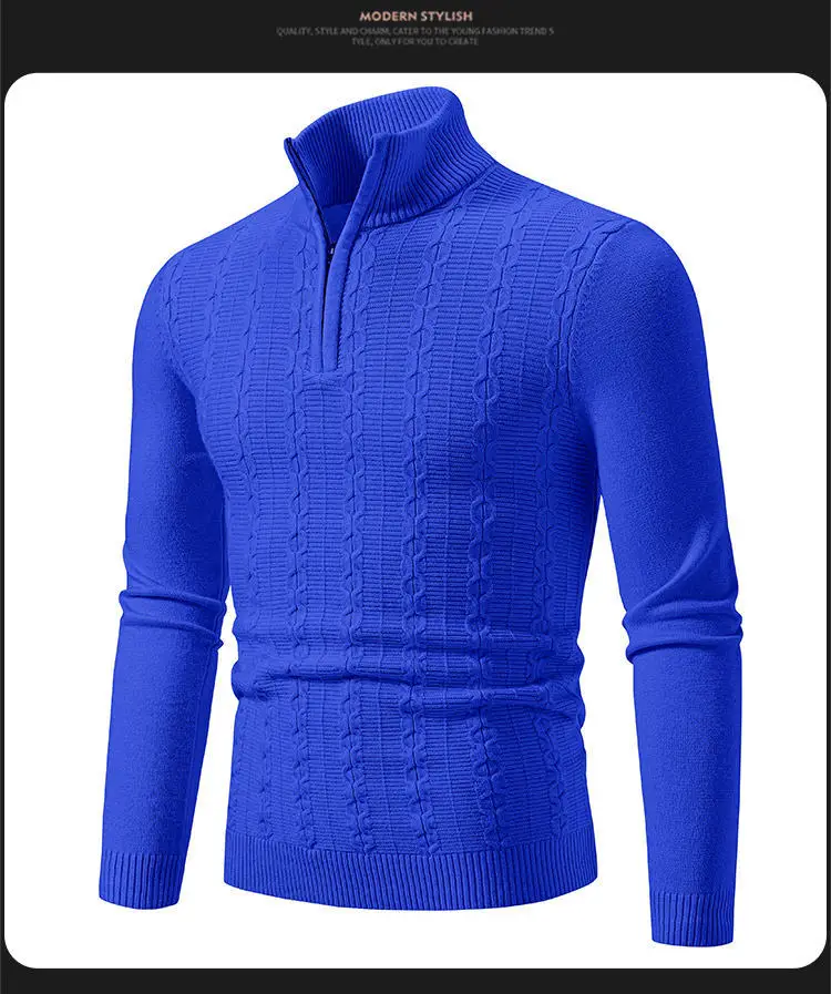 Men's Knit Collar Pullover Sweater Beige Plus Size — feature 17