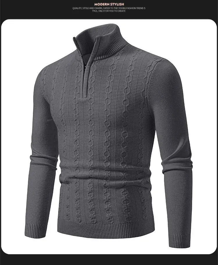 Men's Knit Collar Pullover Sweater Beige Plus Size — feature 18
