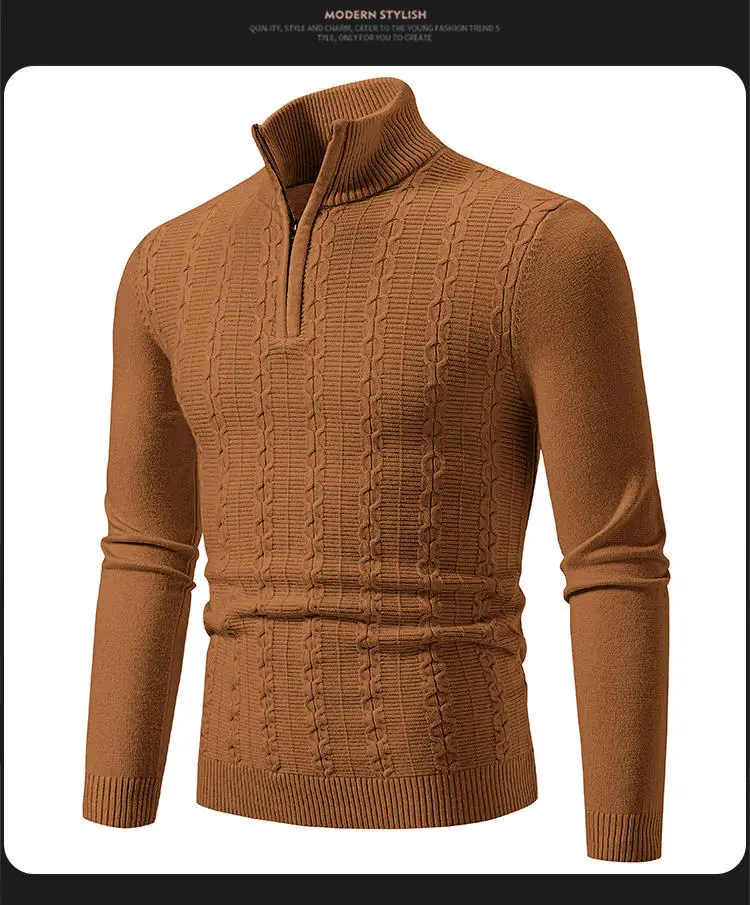 Men's Knit Collar Pullover Sweater Beige Plus Size — feature 19