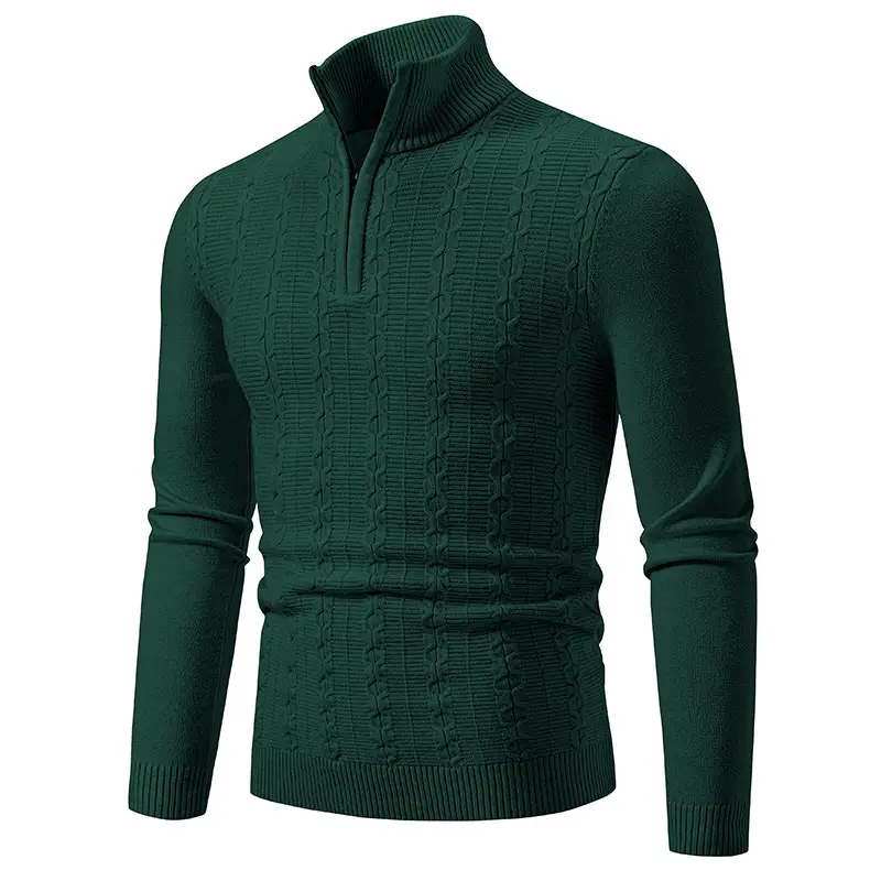 Men's Knit Collar Pullover Sweater Beige Plus Size - Image 7