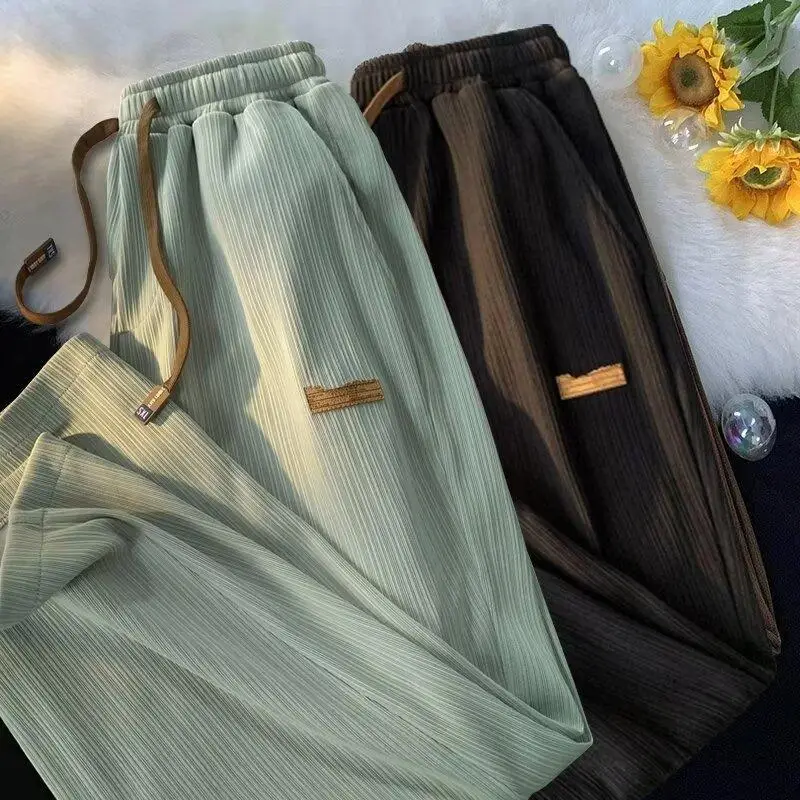 2026 Trendy Summer Straight Elastic Ice Silk Casual Pants for Men, Loose Wide-Leg Drape Quick-Dry Sports Long Pants - Image 5
