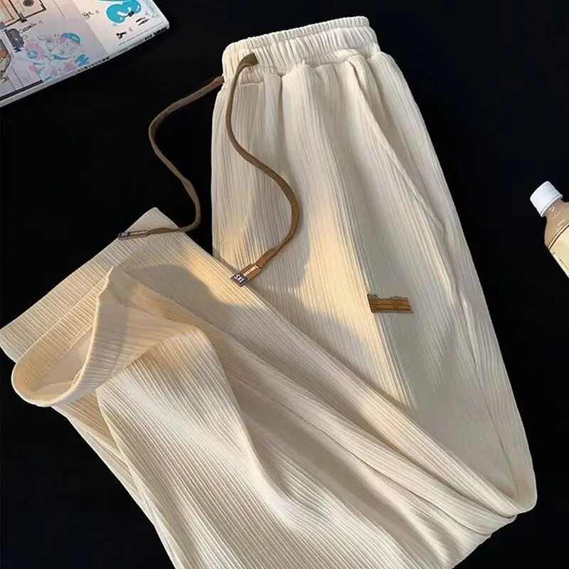 2026 Trendy Summer Straight Elastic Ice Silk Casual Pants for Men, Loose Wide-Leg Drape Quick-Dry Sports Long Pants - Image 3