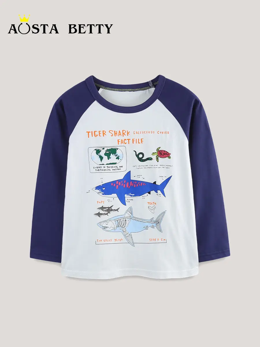 Tiger Shark Fact File Kids T-Shirt Blue Cotton - Image 2