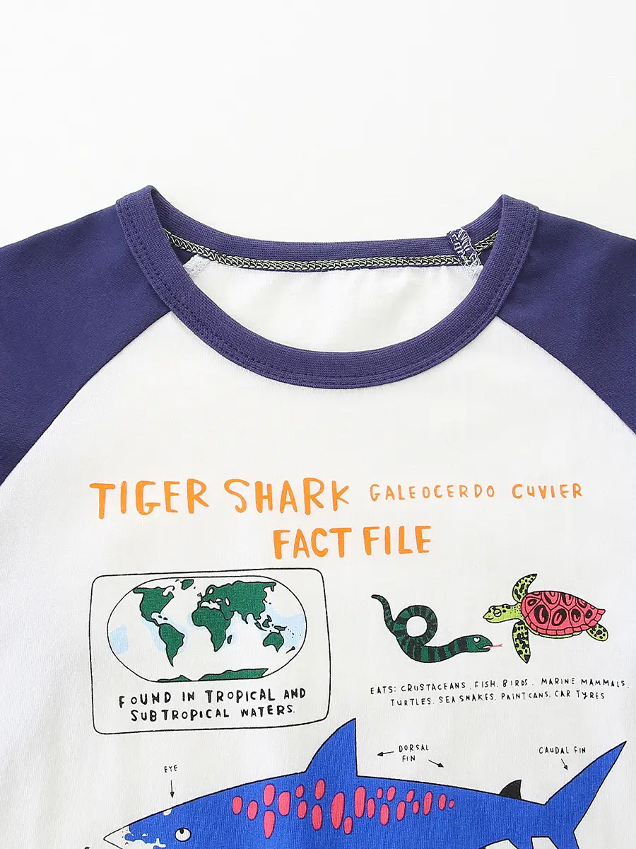 Tiger Shark Fact File Kids T-Shirt Blue Cotton - Image 6