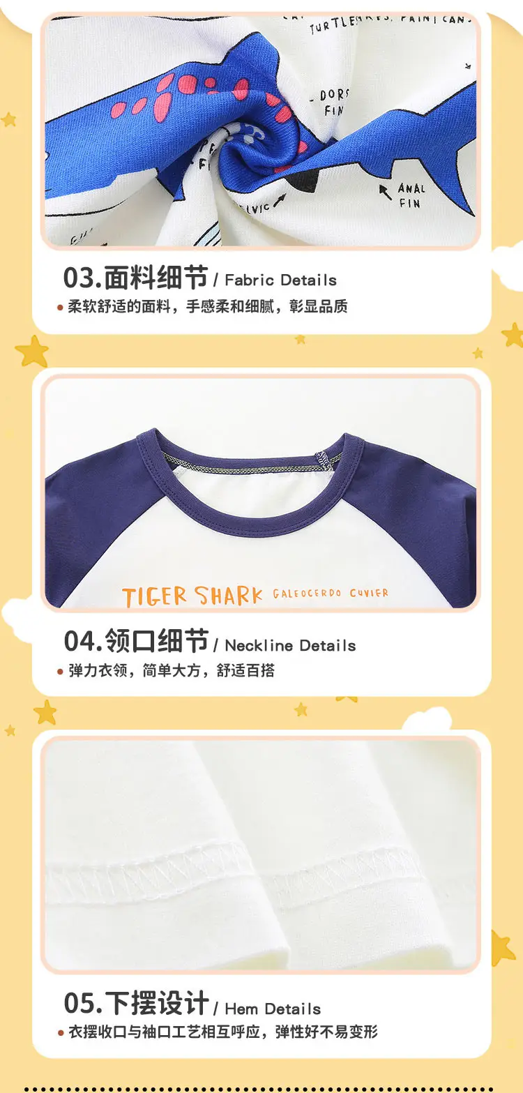 Tiger Shark Fact File Kids T-Shirt Blue Cotton — feature 37