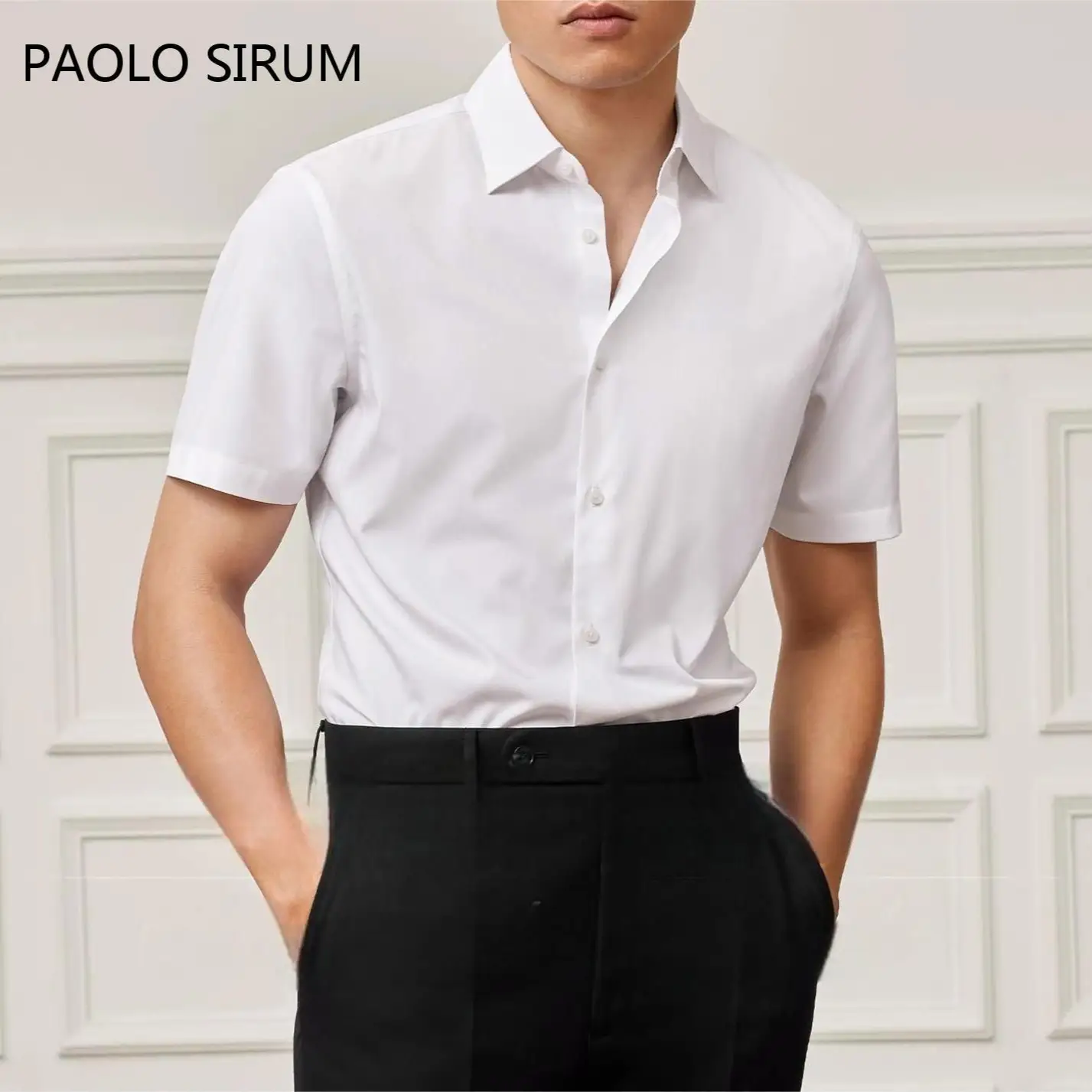 Men's White Twill Short-Sleeve Business Shirt - Image 6