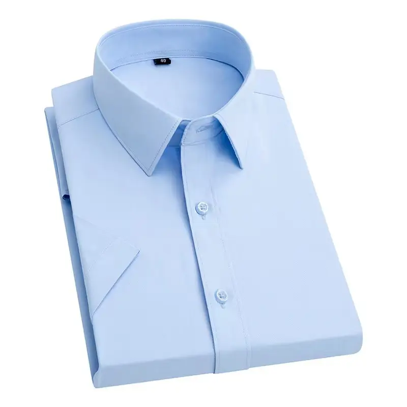 Men's White Twill Short-Sleeve Business Shirt - Image 2
