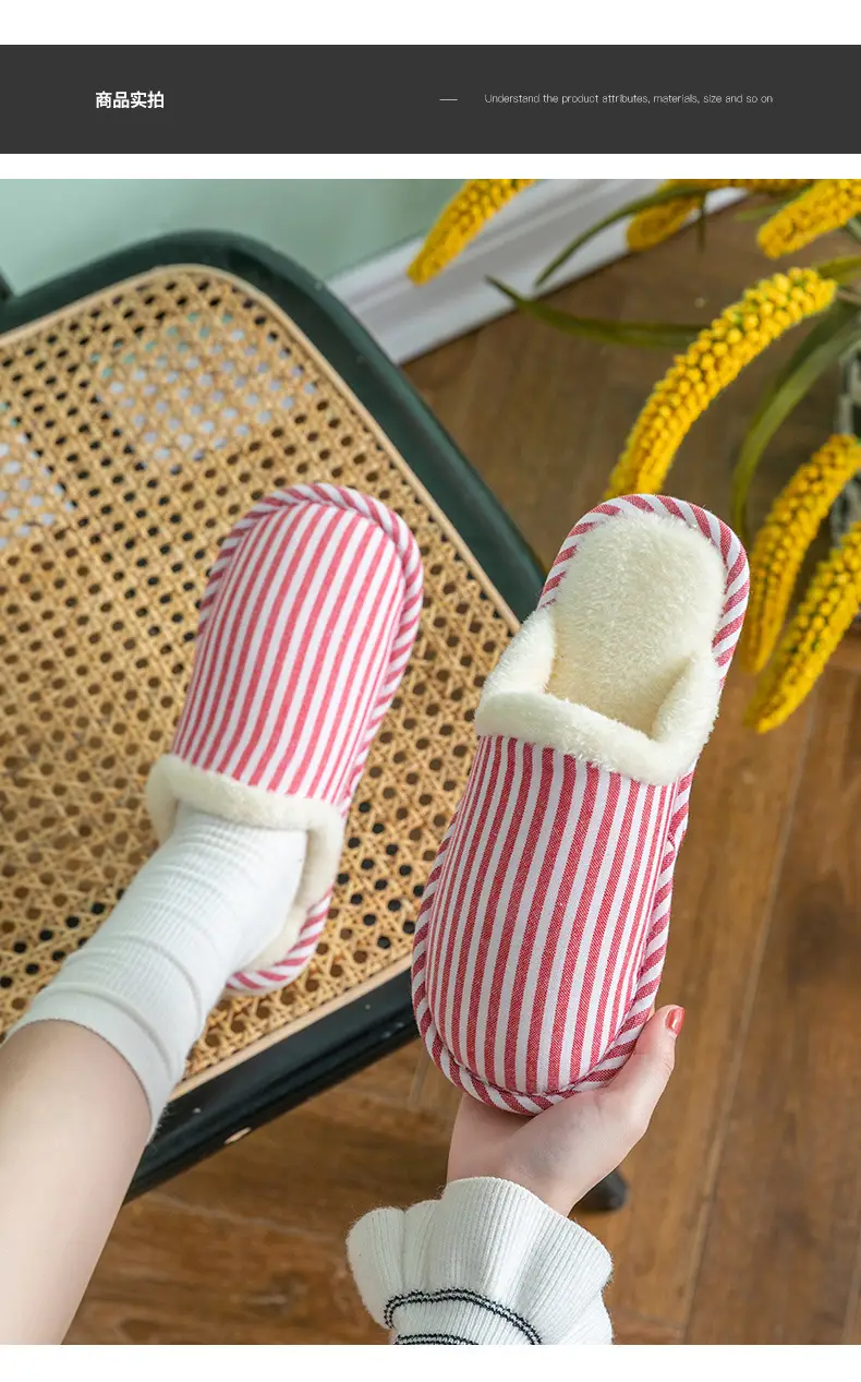 Cixi Cotton Slippers for Women Spring & Fall Home Use Winter Indoor Non-slip Home Warm Winter Plush Couple Men — feature 12