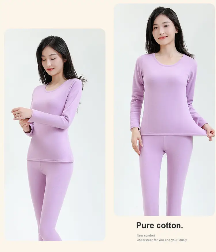 Women's Pink Cashmere Silk Pajama Set Warm Double Sided — feature 24