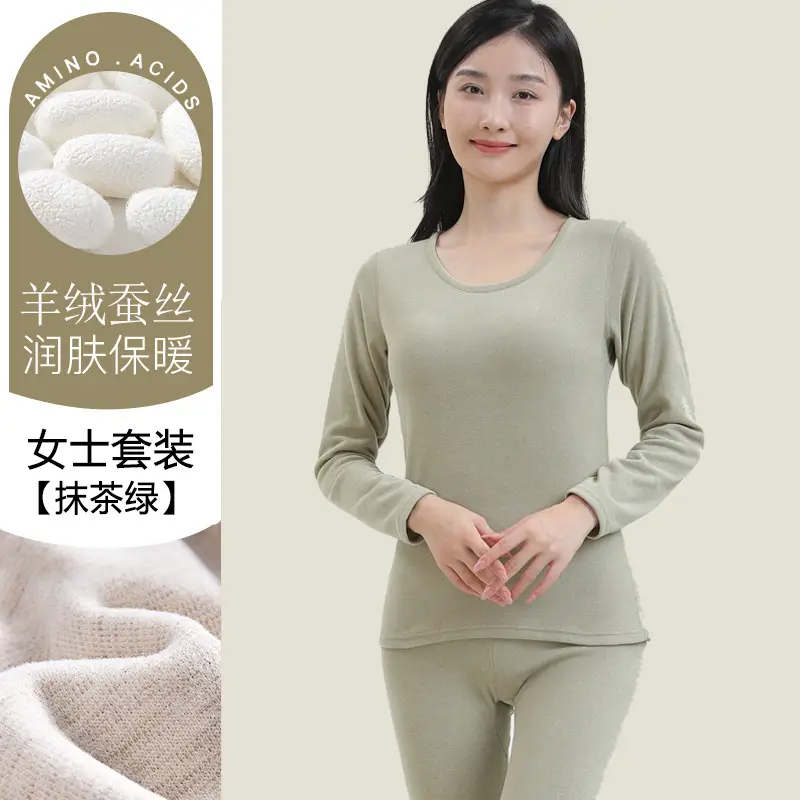 Women's Pink Cashmere Silk Pajama Set Warm Double Sided - Image 8