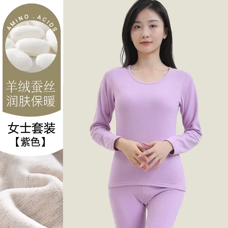 Women's Pink Cashmere Silk Pajama Set Warm Double Sided - Image 9