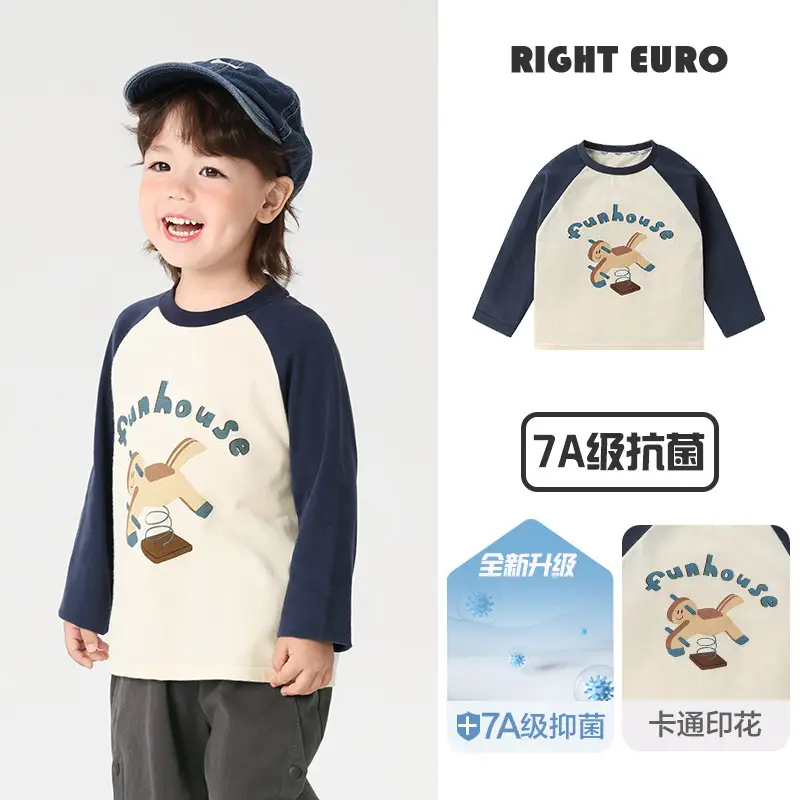 Right-Euro Boys Cotton Long Sleeve T-Shirt Green White 7A - Image 5
