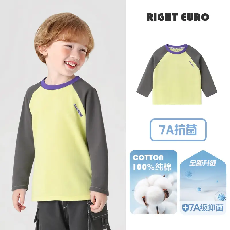 Right-Euro Boys Cotton Long Sleeve T-Shirt Green White 7A - Image 9