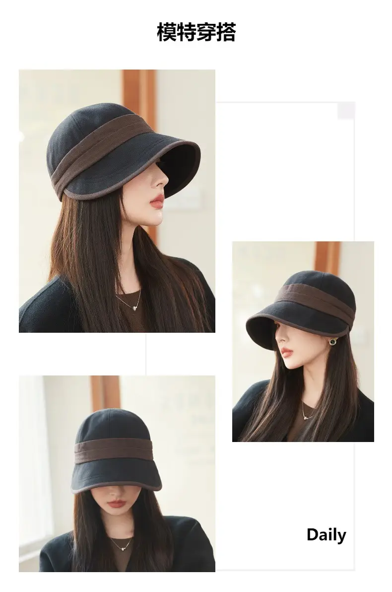 Women's Warm Fisherman Hat Brown Black Cap Autumn Winter — feature 9
