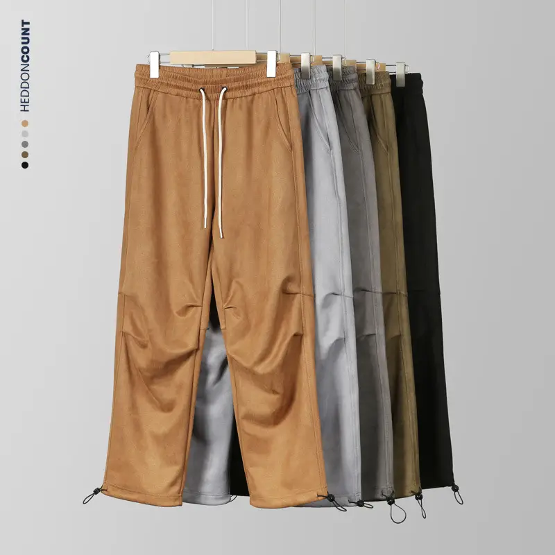 Men's Black Suede Loose Straight Leg Pants - Image 7