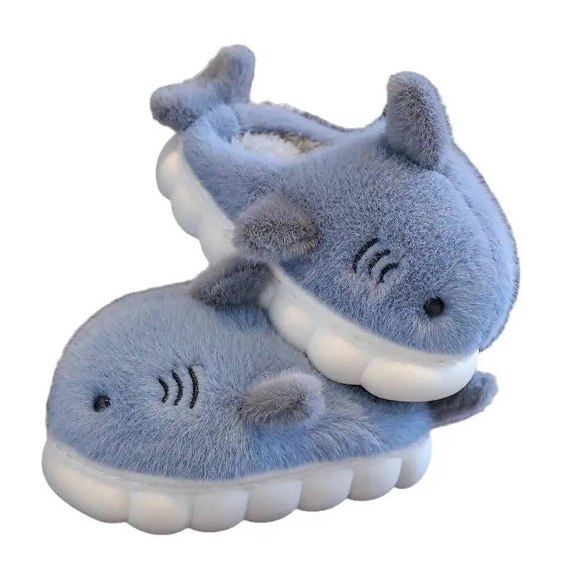 Children's cotton slippers winter boys and girls cartoon cute shark personality home warm padded plush slippers wholesale