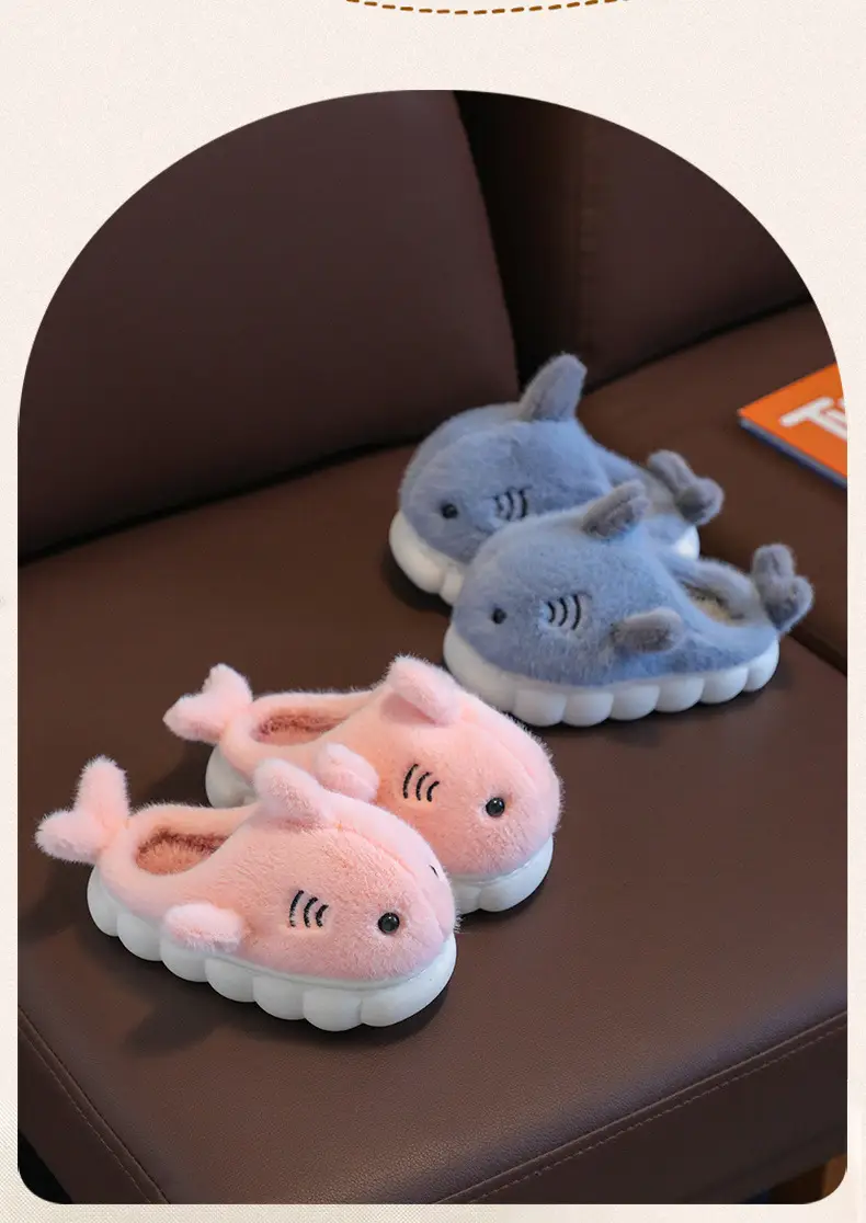 Children's cotton slippers winter boys and girls cartoon cute shark personality home warm padded plush slippers wholesale — feature 13