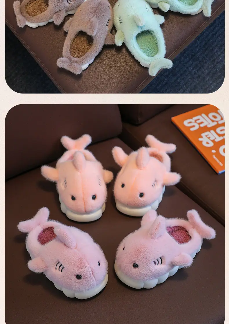 Children's cotton slippers winter boys and girls cartoon cute shark personality home warm padded plush slippers wholesale — feature 15