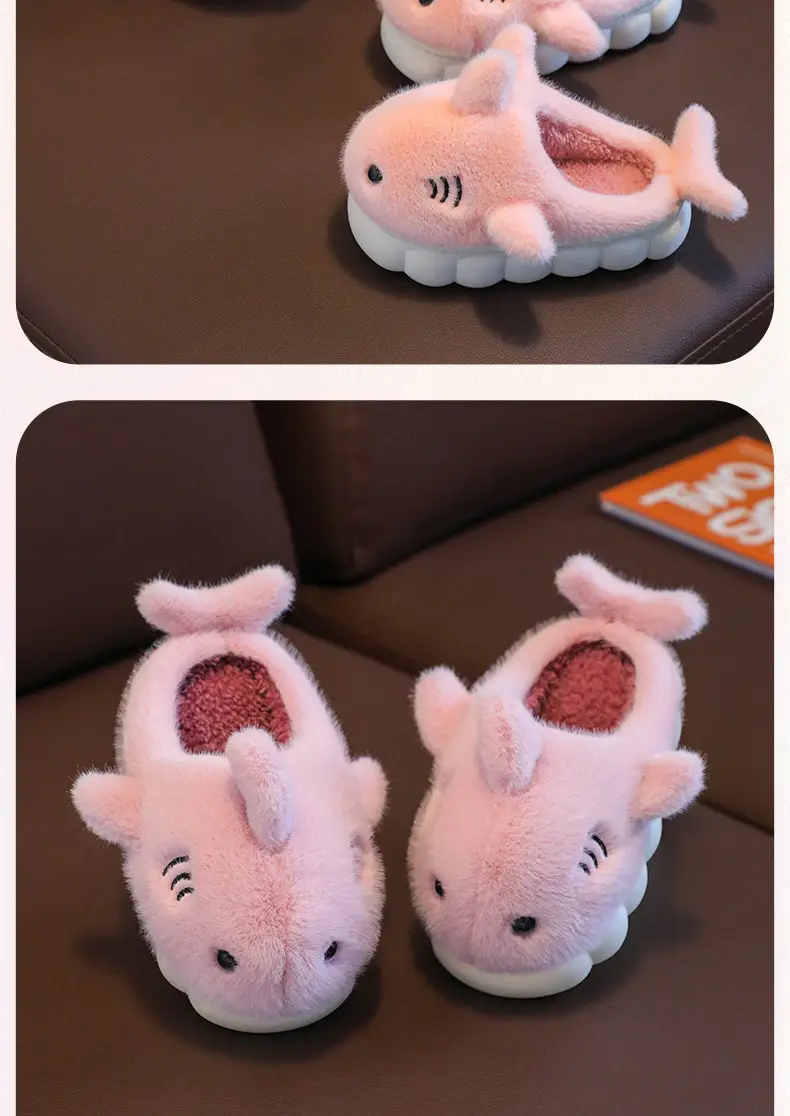 Children's cotton slippers winter boys and girls cartoon cute shark personality home warm padded plush slippers wholesale — feature 17