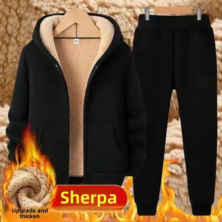 Men Black Fleece Jogger Pants with Hoodie Set - Image 2