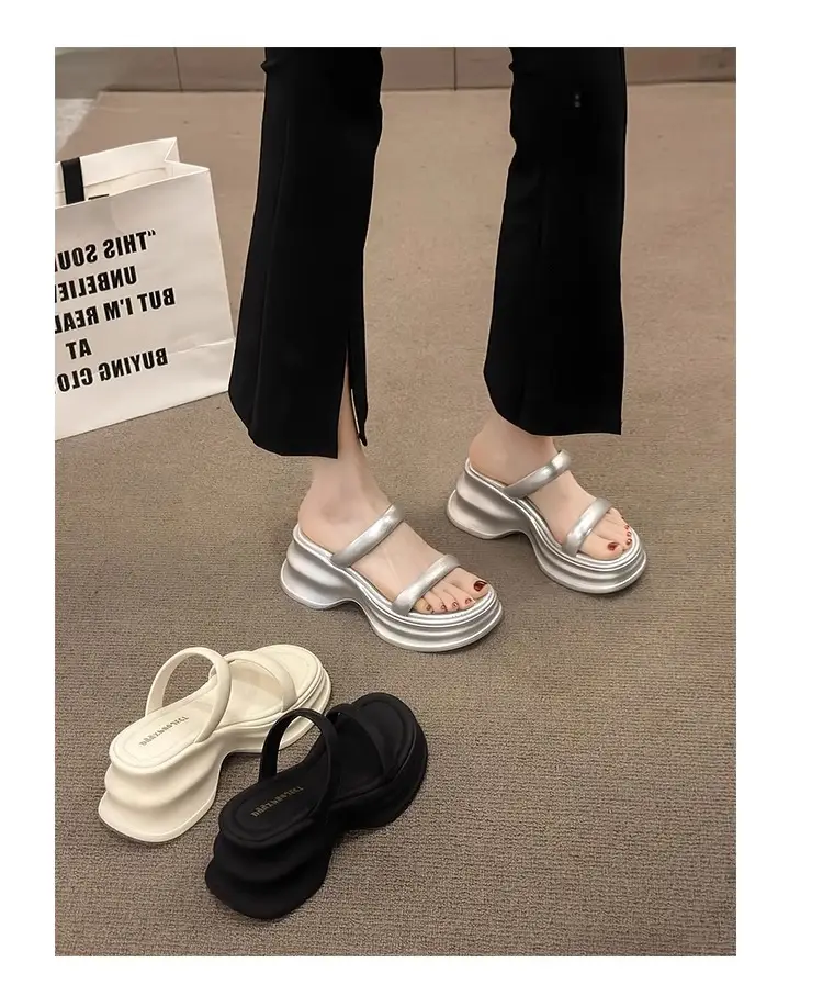 Thick-soled height-increasing sandals and slippers for women's 2025 summer latest outdoor wear fashionable all-match casual small one-word sandals with sandals — feature 7