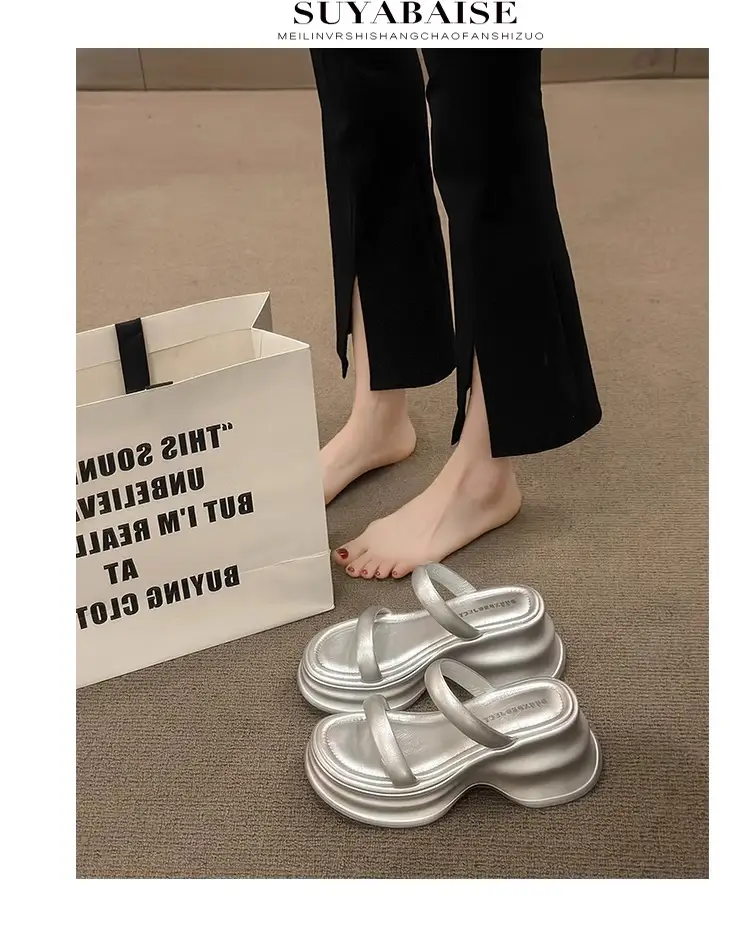 Thick-soled height-increasing sandals and slippers for women's 2025 summer latest outdoor wear fashionable all-match casual small one-word sandals with sandals — feature 9