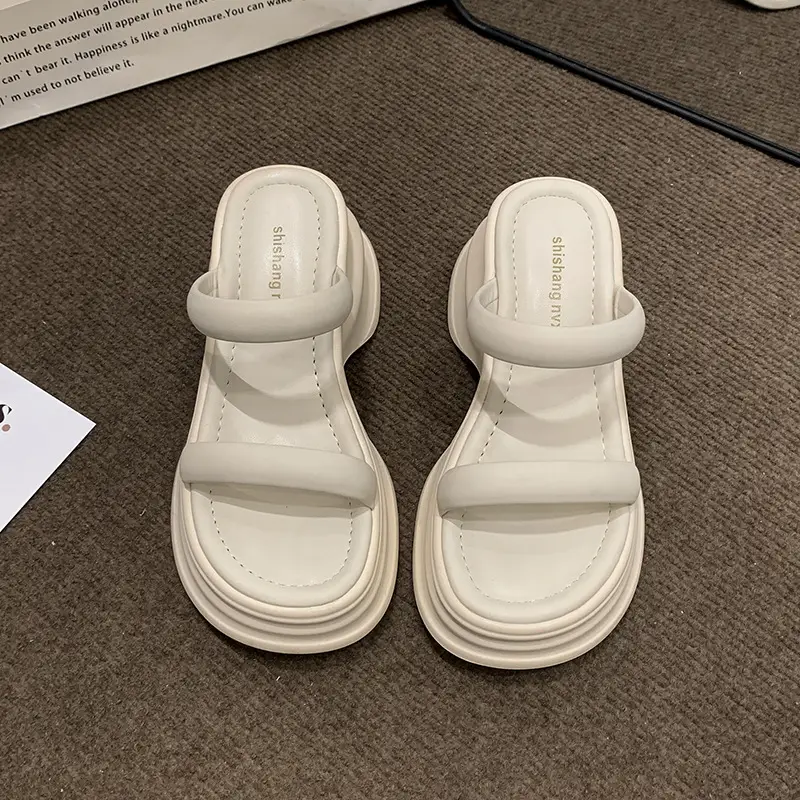 Thick-soled height-increasing sandals and slippers for women's 2025 summer latest outdoor wear fashionable all-match casual small one-word sandals with sandals - Image 2