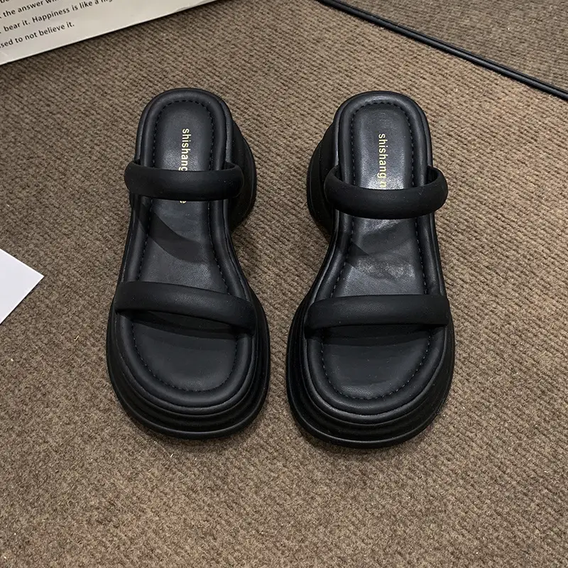 Thick-soled height-increasing sandals and slippers for women's 2025 summer latest outdoor wear fashionable all-match casual small one-word sandals with sandals - Image 3
