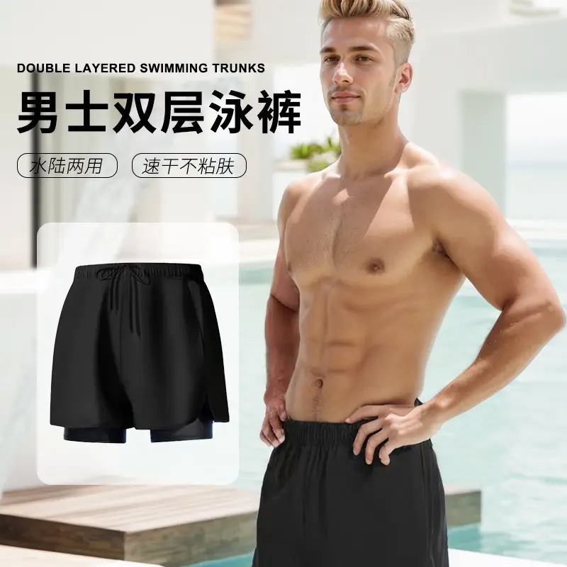 in stock swimming trunks men's anti-embarrassment new quick-drying plus size boxer swimsuit professional hot spring swimming full set of equipment