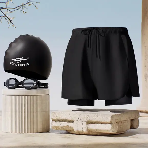 in stock swimming trunks men's anti-embarrassment new quick-drying plus size boxer swimsuit professional hot spring swimming full set of equipment