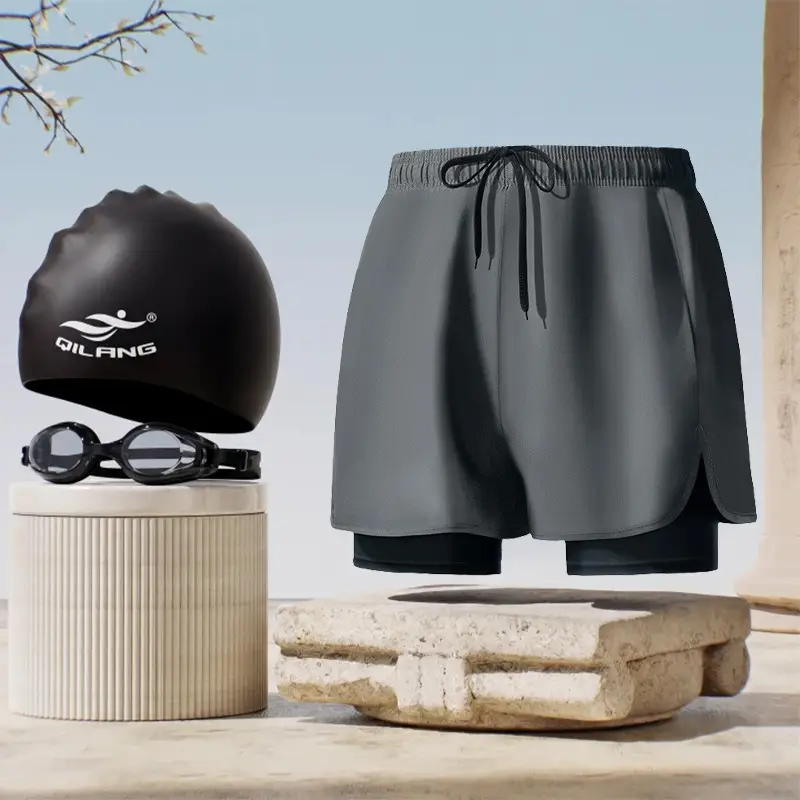 in stock swimming trunks men's anti-embarrassment new quick-drying plus size boxer swimsuit professional hot spring swimming full set of equipment