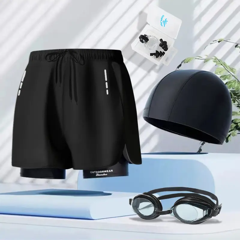 in stock swimming trunks men's anti-embarrassment new quick-drying plus size boxer swimsuit professional hot spring swimming full set of equipment