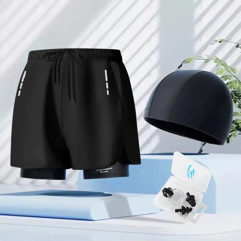in stock swimming trunks men's anti-embarrassment new quick-drying plus size boxer swimsuit professional hot spring swimming full set of equipment