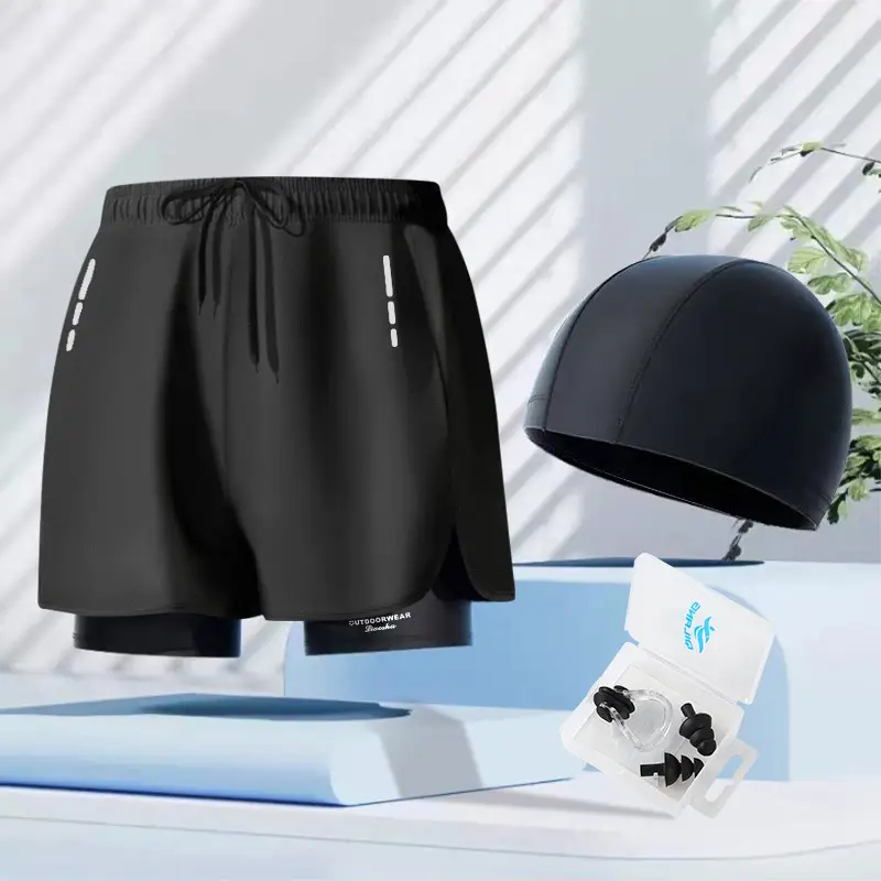 in stock swimming trunks men's anti-embarrassment new quick-drying plus size boxer swimsuit professional hot spring swimming full set of equipment