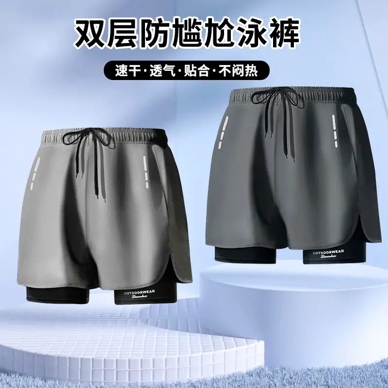 in stock swimming trunks men's anti-embarrassment new quick-drying plus size boxer swimsuit professional hot spring swimming full set of equipment