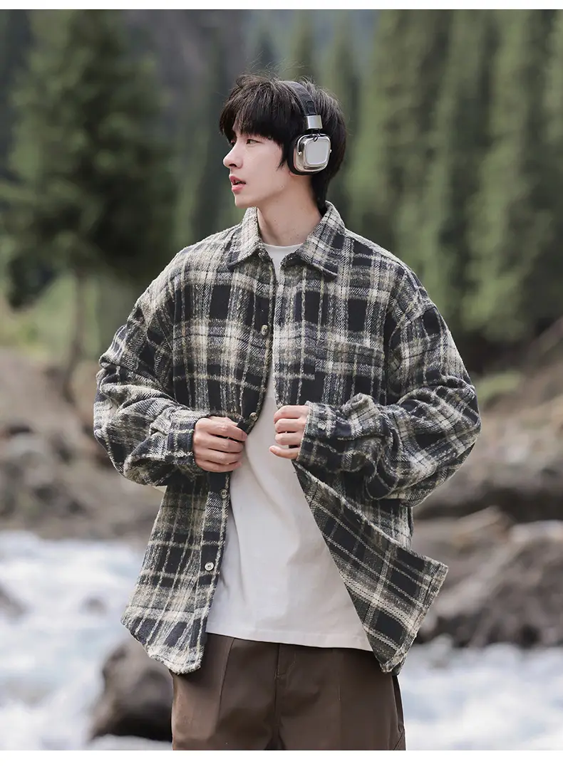 Men Red Plaid Long Sleeve Shirt Q — feature 15