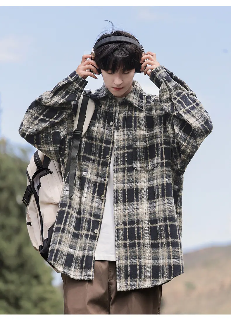 Men Red Plaid Long Sleeve Shirt Q — feature 16