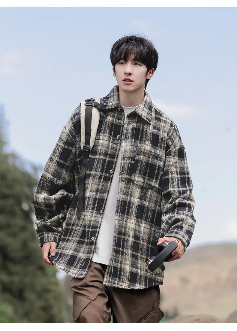 Men Red Plaid Long Sleeve Shirt Q — feature 17