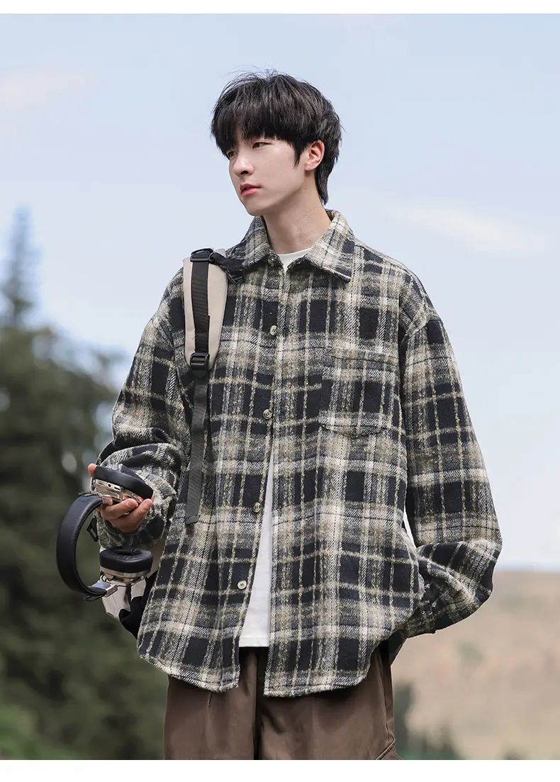 Men Red Plaid Long Sleeve Shirt Q — feature 18