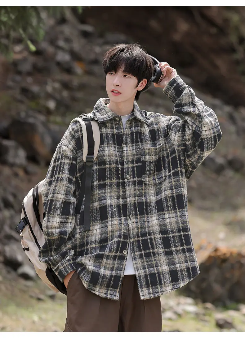 Men Red Plaid Long Sleeve Shirt Q — feature 19