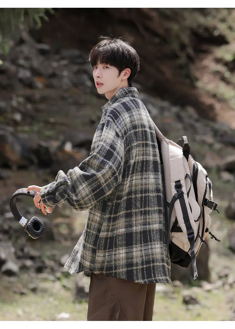 Men Red Plaid Long Sleeve Shirt Q — feature 20