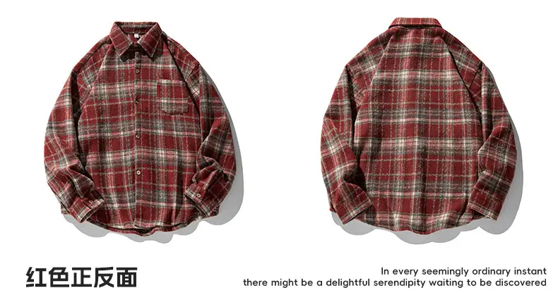 Men Red Plaid Long Sleeve Shirt Q — feature 22