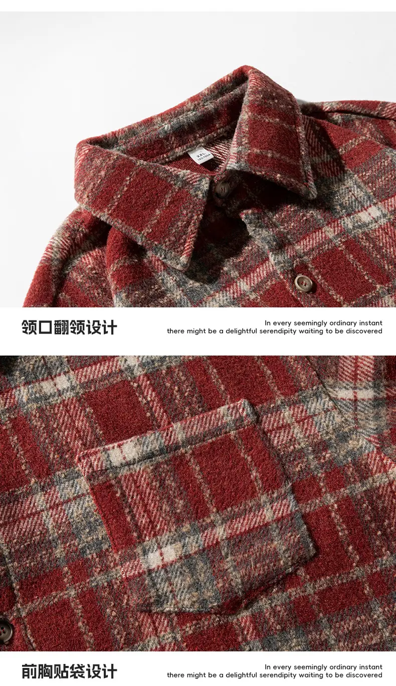 Men Red Plaid Long Sleeve Shirt Q — feature 23