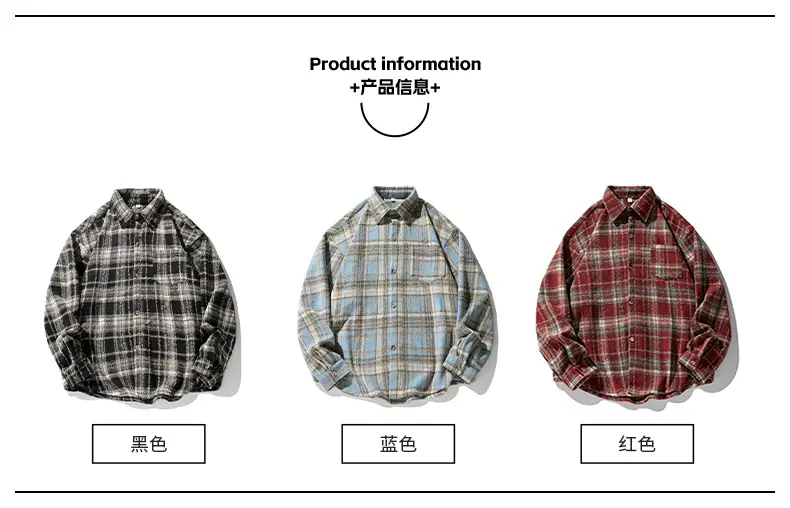 Men Red Plaid Long Sleeve Shirt Q — feature 4