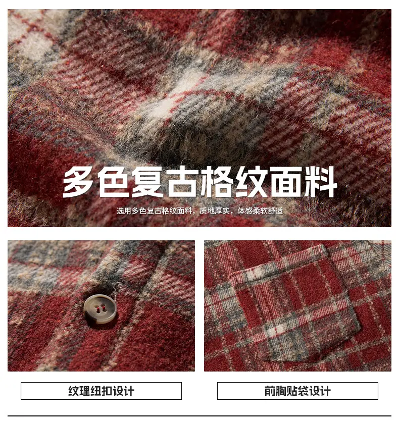 Men Red Plaid Long Sleeve Shirt Q — feature 5